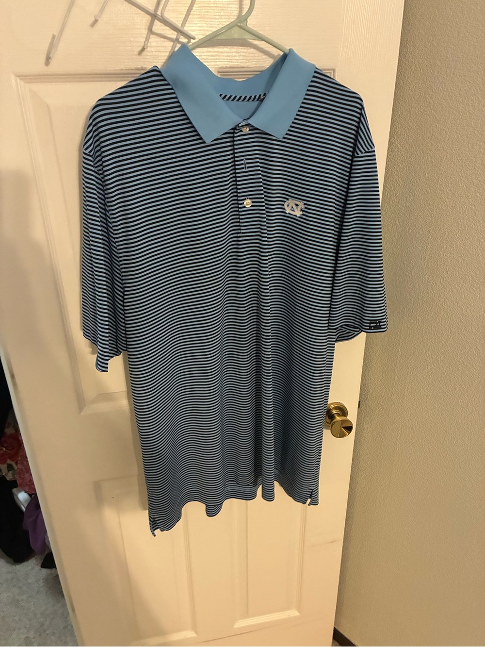 UNC Tarheels Cutter & Buck Men's Light Blue and Navy Striped Polo